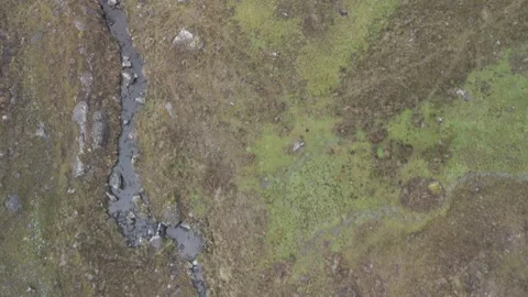 4K Log Drone Birdeye View Over Stram in Brown Mountains Ecuador Stock Footage 277210920