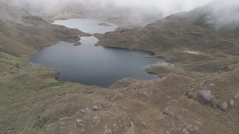 4K Log Drone Flying Sideways Over Two Lakes in High Mountains Ecuador Stock Footage 277210747