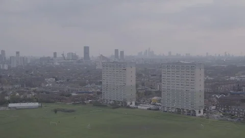 4k Log Drone Footage of East London Urban Landscape Stock Footage