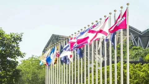 4K Long Exposure Time Lapse Flags of Various Countries Stock Footage 71949452