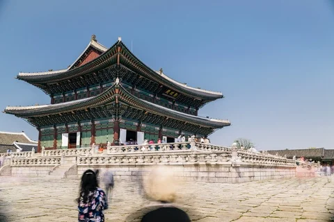 4k long exposure Time Lapse Of Gyeongbokgung Palace In Seoul City, south Korea. Stock Footage 99944673