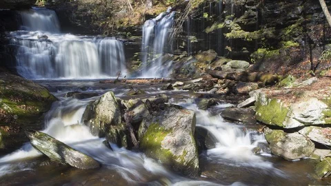 4k Long Exposure Timelapse of Waterfall in Ricketts Glen, PA in the Fall Stock Footage 124819935