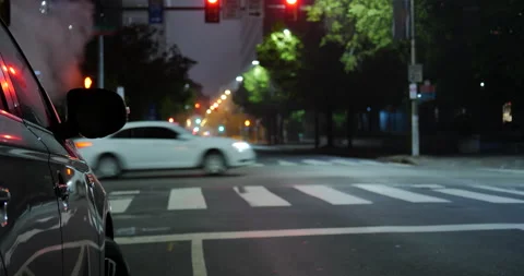4K LONG SHOT EMPTY CITY STREET AT NIGHT Stock Footage 131124439