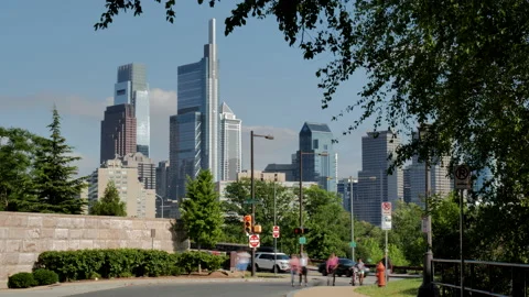 4K LONG SHOT HYPER TIME LAPSE OF PHILADELPHIA SKYLINE IN THE DAY Stock Footage 131112727