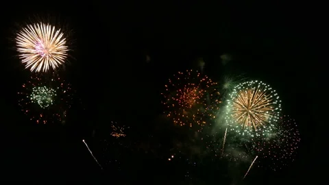4K. long time seamless loop of real colorful fireworks festival in the sky. Stock Footage