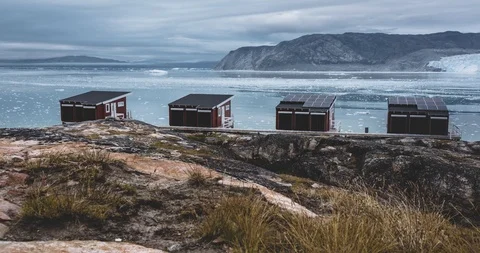 4k longtime moving Timelapse Video clip of Eqip Sermia Glacier Eqi glacier red Stock Footage 122642961