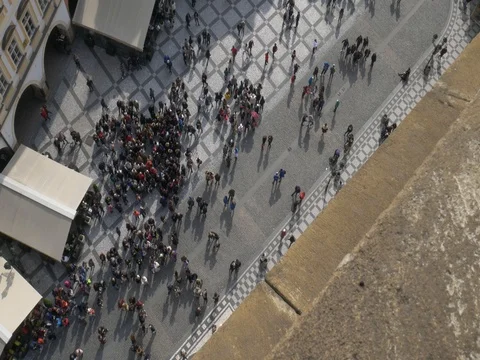 4K Looking down on Prague Old Town Square from the Town Hall Video stock 75429138