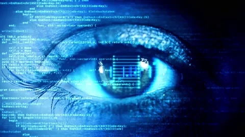 4k Loop 3D Digital eye scan programming code abstract technology background Stock Footage 178412269