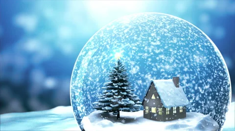 4K Loop able Christmas Snow globe Snowflake with Snowfall on Blue Background Stock Footage