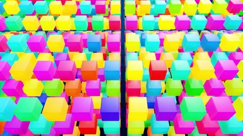 4k loop abstract background with multicolor cubes or blocks grid in air and neon Stock Footage 148052529