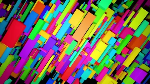 4k loop abstract background with multicolor cubes or blocks grid in air and neon Stock Footage 152999826