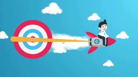 4K Loop Animation Business Man Sitting on Rocket and Pulling the Big Target 스톡 동영상 155543765