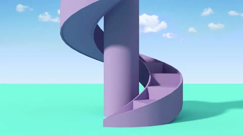 4K Loop Animation of Color Spiral Staircase Rotation on a minimalism ground Stock Footage 144789605