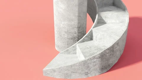 4K Loop Animation of Concrete Spiral Staircase Rotation on a pink ground Stock Footage 144789542