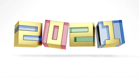 4K Loop Animation of Golden 2021 New Year Cubes on white background Stock Footage 141764648
