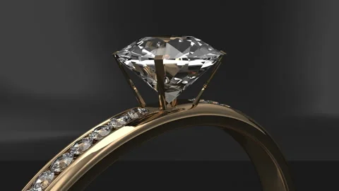 4K Loop Animation of Golden Ring with Diamonds on black studio Stock Footage 143859896