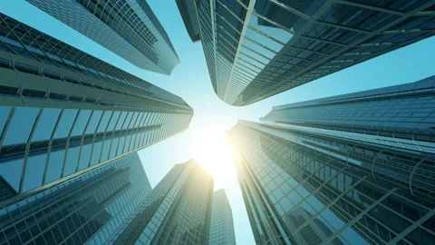 4K Loop Animation of Modern Corporate Buildings with Sun Light Stock Footage 109116026