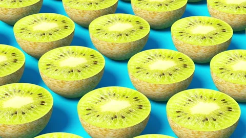4K Loop Animation of Sliced Kiwi Fruit on Blue Background. Stock Footage 127586947