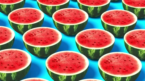 4K Loop Animation of Sliced Watermelon on Blue Background Stock Footage 127315942