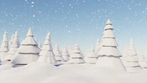 4K loop Animation. Snowflakes falling in a frozen forest with pine trees. Win Stock Footage 208119440