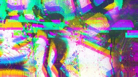 4k loop animation of Vibrant Glitch Art in Neon Blue, Pink 90s, Y2K Aesthetic Stock Footage 311547400