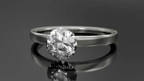 4K Loop Animation of White Gold Ring with Diamond on black reflective background Stock Footage 100967344