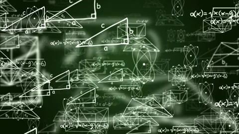 4K loop Animation of white mathematical formulae and geometric drawings on Stock Footage 157762499