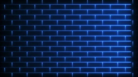 4K loop. Blue neon laser lines brick wall backgrounds Stock Footage 242703793