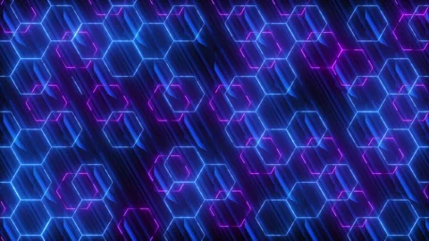 4K loop. Blue purple neon hexagon technology motion backgrounds 動画素材 243001151