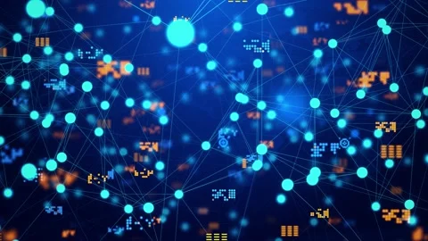 4K Loop Digital Network Data Nodes transforming and connection lines Animation. Video stock 178386113