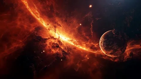 4K Loop Fiery Red Planet Sun Stars Timelapse Stock Footage 304714049