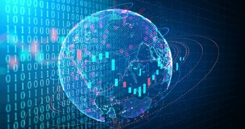 4k loop financial chart on digital graphic of futuristic earth technology. Stock Footage 88162803