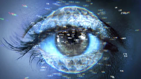 4k Loop Macro eye surveillance system futuristic graphical implementation. Video stock 178405693
