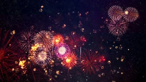 4K loop of real colorful fireworks festival in the sky display at night during Stock Footage 210847489