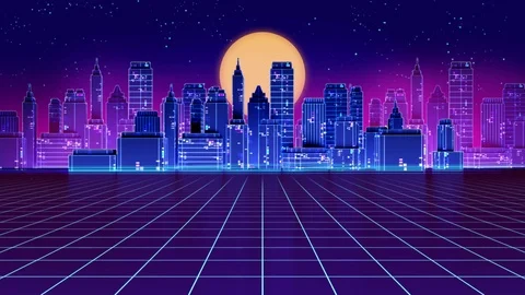 4k loop Retro futuristic skyscraper city 1980s style footage. Stock Footage 75644142