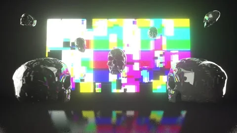 4K Loop rotate skull is displayed on a screen with glitch effects Stock-Footage 294150000