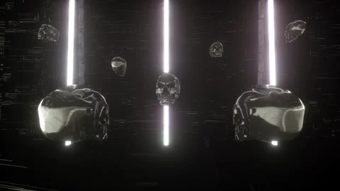 4K Loop rotate skull is displayed on a screen with glitch effects  Stock-Footage 294371526