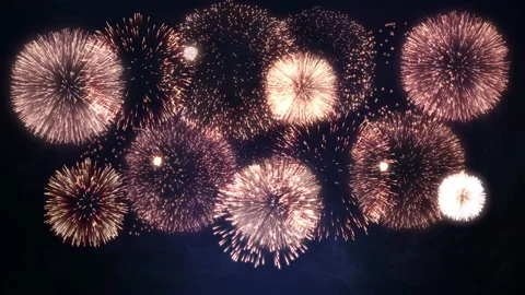 4K. loop seamless of real fireworks background. abstract blur of real golden Stock Footage 233890222