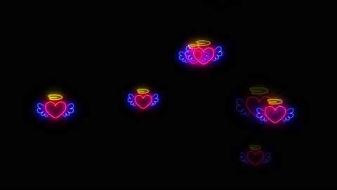 4k Loop Video, neon lights hearts flying on dark background, valentine and love  Stock Footage 196191262
