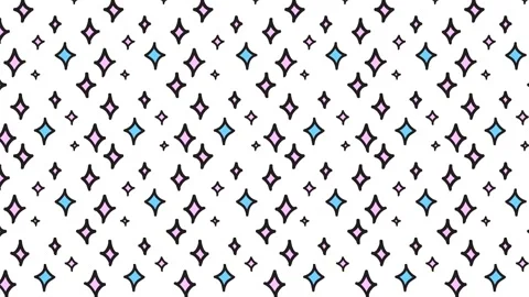 4K Loopable Blue &amp; Pink Cartoon Stars Blinking on White Background, 2D Twinkles Vídeos de archivo 332868213