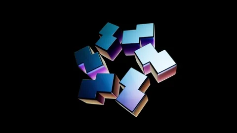 4K loopable spinning metallic blue and purple block 3D animation Stock Footage 338345244