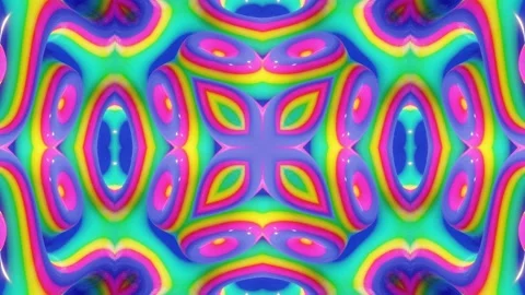 4k looped abstract background simmetrical 3d liquid pattern with bright rainbow Stock Footage 147558843