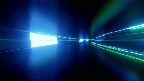 4k looped abstract high-tech tunnel with neon lights, camera flies through Stock Footage 138085273