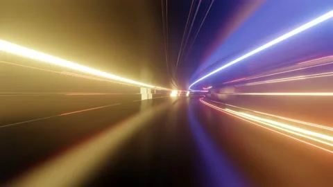 4k looped abstract high-tech tunnel with neon lights, camera flies through Stock Footage 138085391