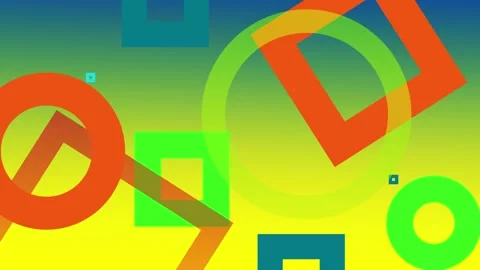 4K Looped Animated Random Squares and Circles Colorful Background Video stock 108234912