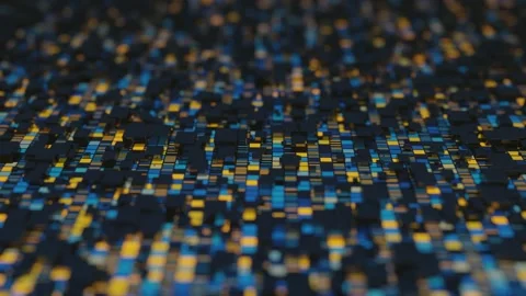 4k looped animation. Flight over hi tech pattern on plane surface, neon glow Stock Footage 206174882