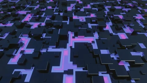 4k looped animation. Flight over hi tech pattern on plane surface, neon glow Stock Footage 219965848