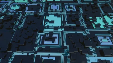 4k looped animation. Flight over hi tech pattern on plane surface, neon glow Stock Footage 275876226