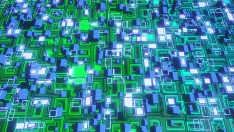 4k looped animation. Flight over hi tech pattern on plane surface, neon glow Stock Footage 277679601
