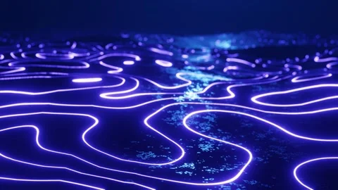 4k looped animation. Flight over hi tech pattern on plane surface, neon glow Stock Footage 277994565